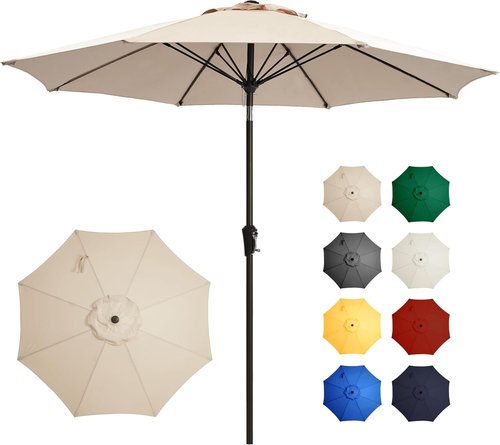 Ayge 9FT Large Outdoor Patio Umbrella - UV Resistant, Easy Tilt & Crank, Heavy-Duty Fiberglass Ribs, Beige