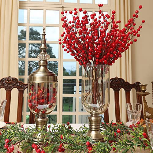 Joyhalo 24 Pack 12.6in Red Berry Stems for Christmas Tree & Holiday Decor