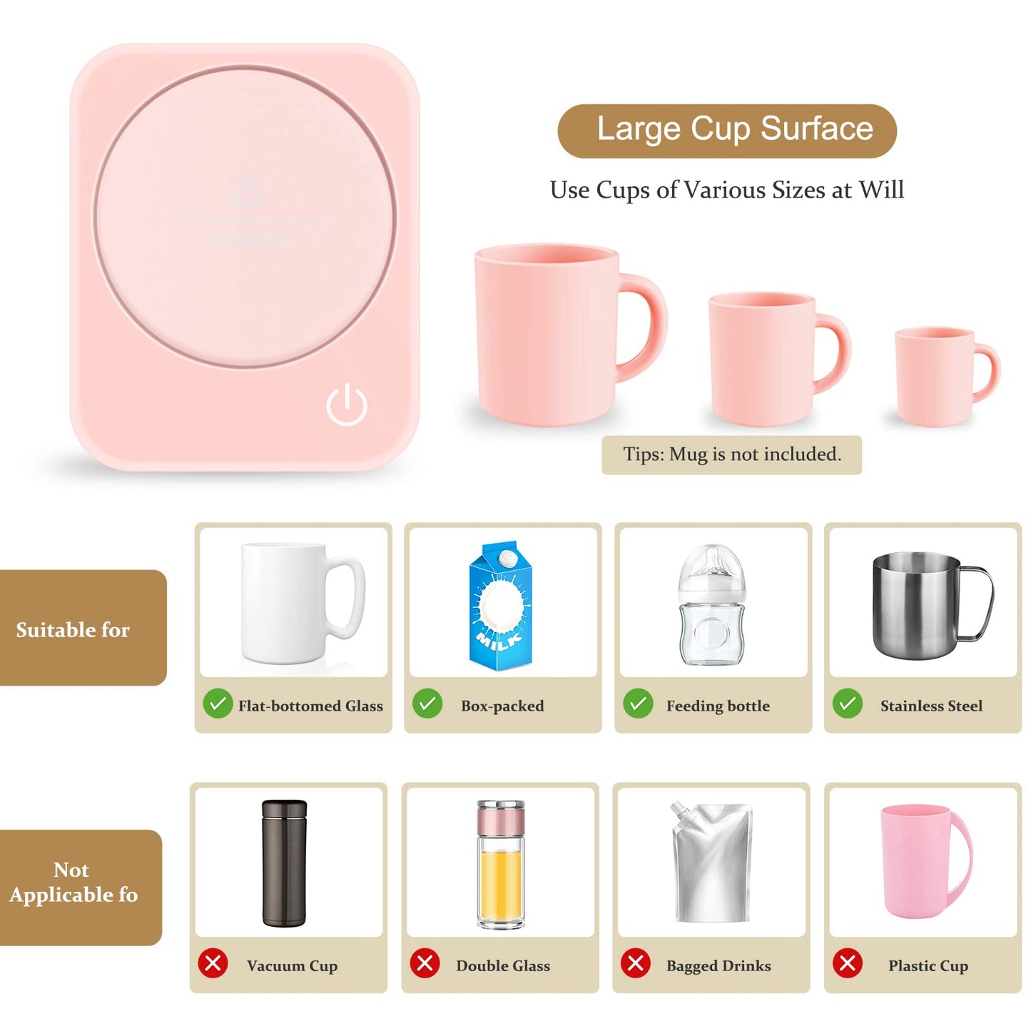 VOBAGA Coffee Mug Warmer for Desk with Auto Shut Off & 3-Temp Settings, Coffee Cup Warmer Galentines Day Gift Home Office Accessory, Perfect for Coffee, Tea, Milk (No Mug)