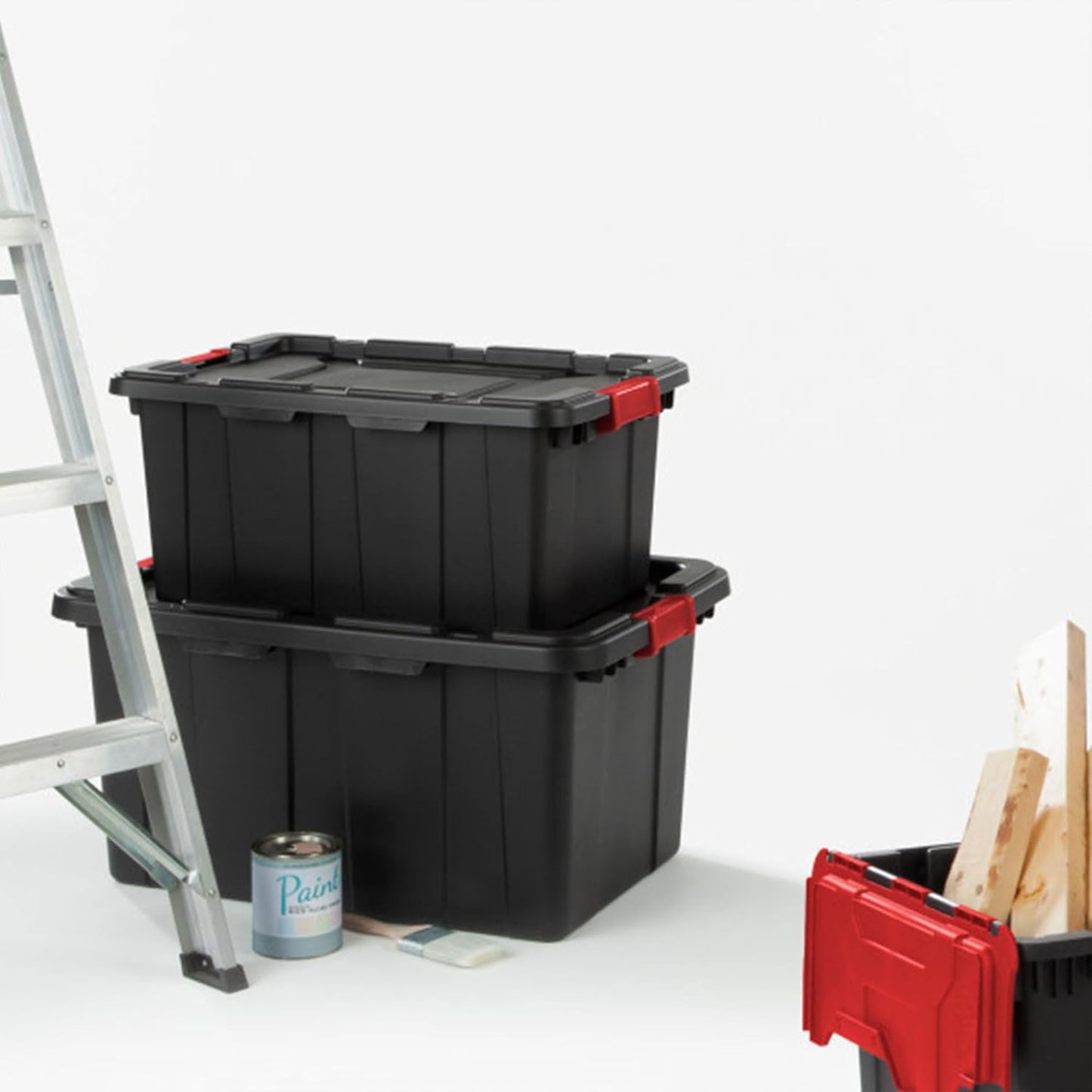 Sterilite 6-Pack Industrial Tote - Heavy-Duty 15 Gallon Plastic Storage Bins with Lids | Black Organizing Solution