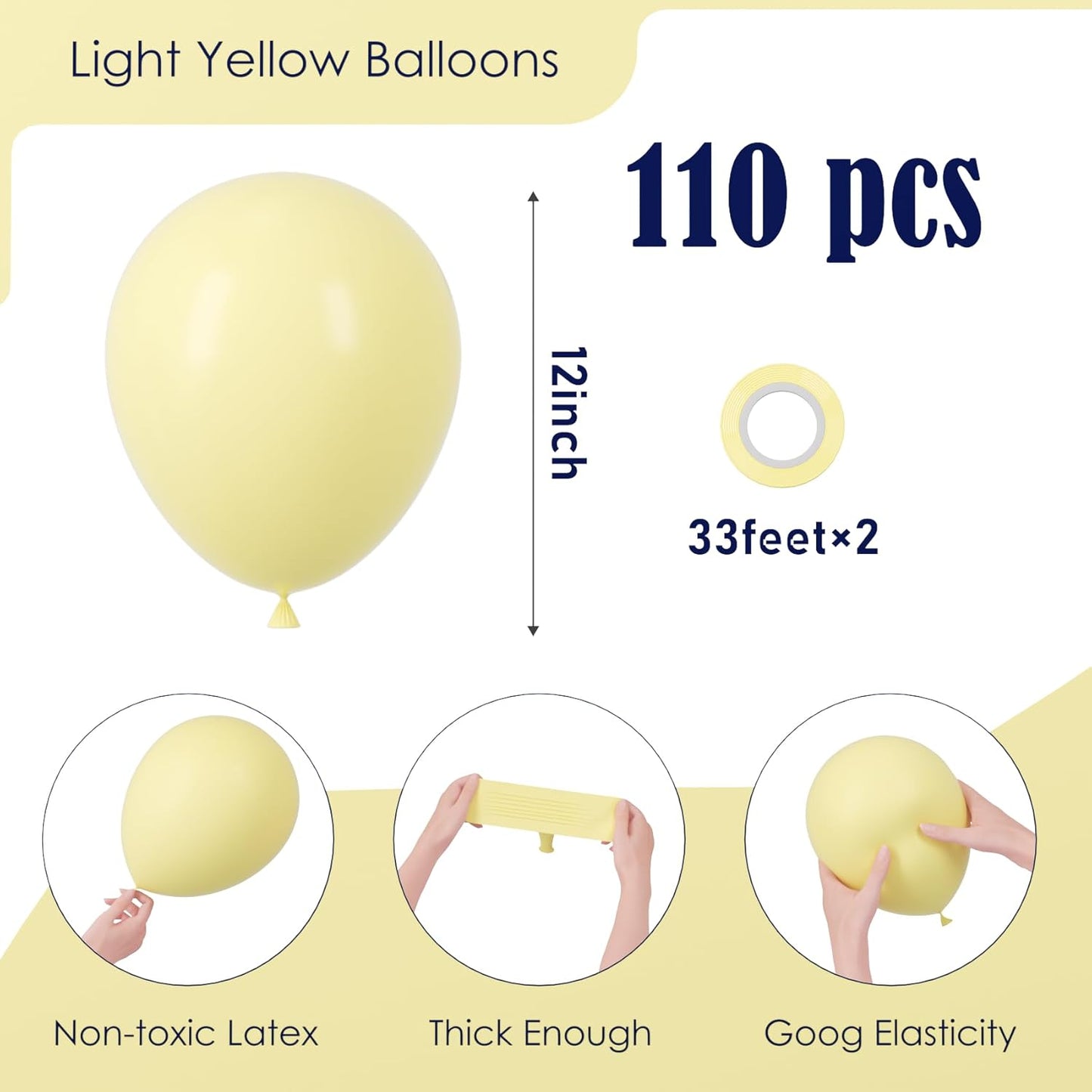 Voircoloria 110pcs Pastel Yellow Balloons - 12 Inch Light Yellow Latex for Graduation, Weddings & Parties