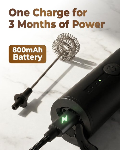 INDCAN Rechargeable Milk Frother - Electric Foam Maker with Dual Stainless Steel Whisk | Perfect for Coffee & Lattes (Pro, Black)