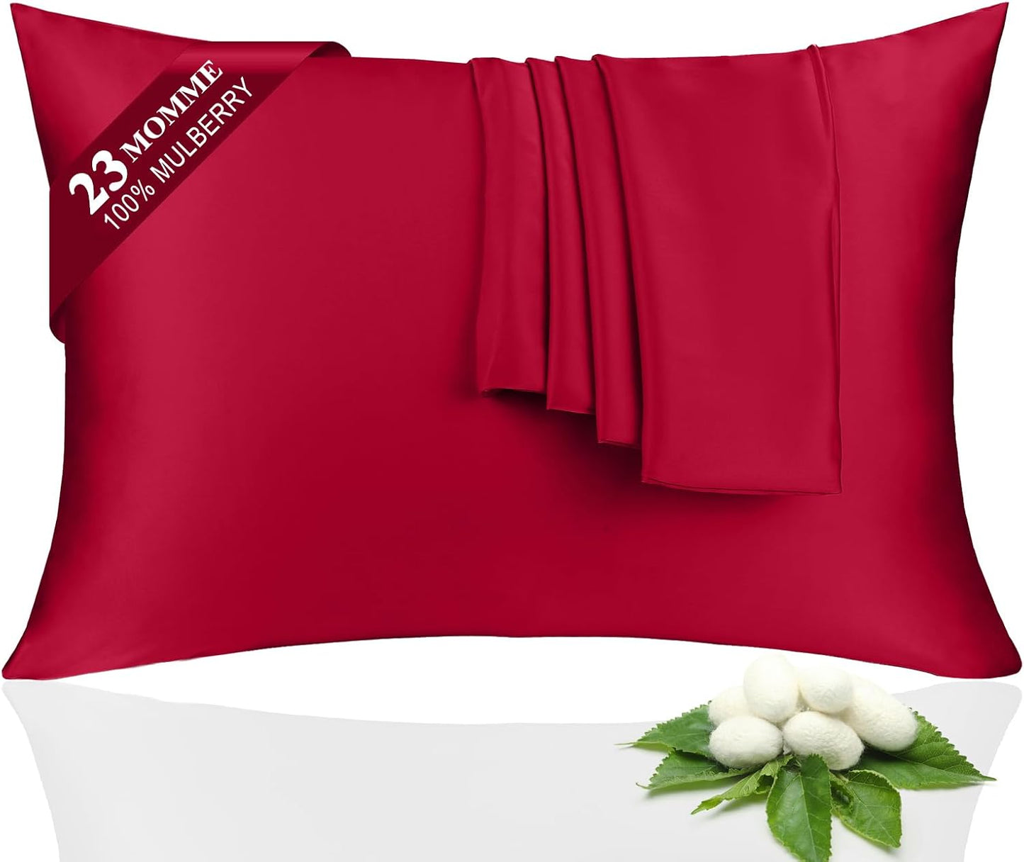 Skiennix 100% Silk Pillowcase Set - 23 Momme Grade 6A+ Mulberry Silk for Hair & Skin | King Size, Red