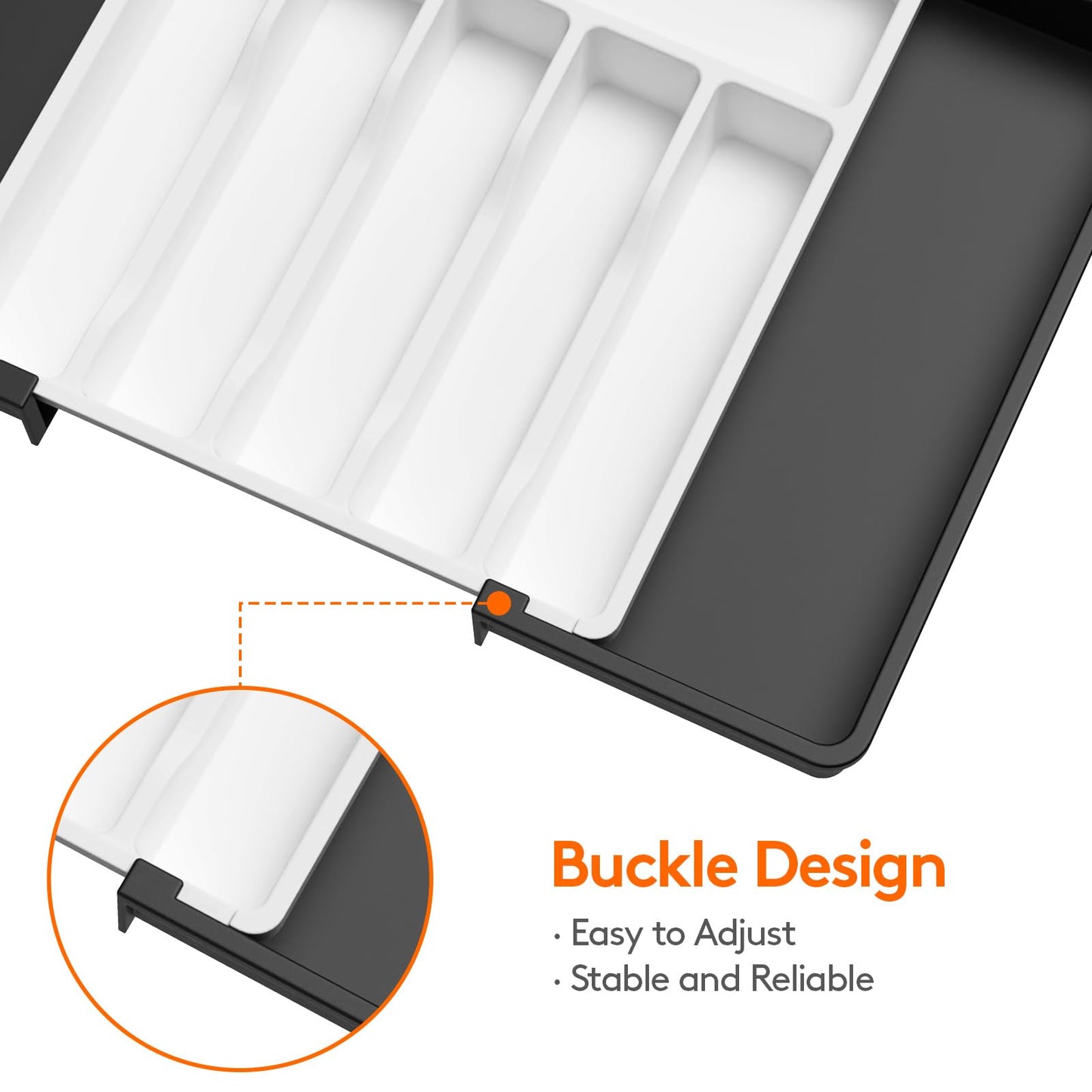 Lifewit Silverware Drawer Organizer, Expandable Utensil Tray for Kitchen, BPA Free Flatware and Cutlery Holder, Adjustable Plastic Storage for Spoons Forks Knives, 13-22 x 15", White&Black