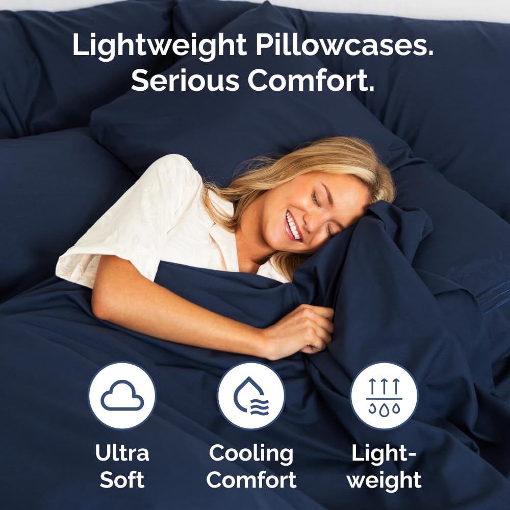 Skiennix Standard Pillow Cases Set of 4 | Ultra Soft Hotel Quality Covers - Navy Blue, Machine Washable
