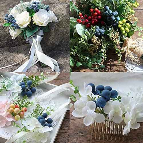 HUIANER Artificial Berries, 4pcs Artificial Blueberry with Stems Christmas Lifelike Fruits Fake Blueberries Simulation Flowers for Valentine's Day DIY Bridal Bouquet Home Decoration