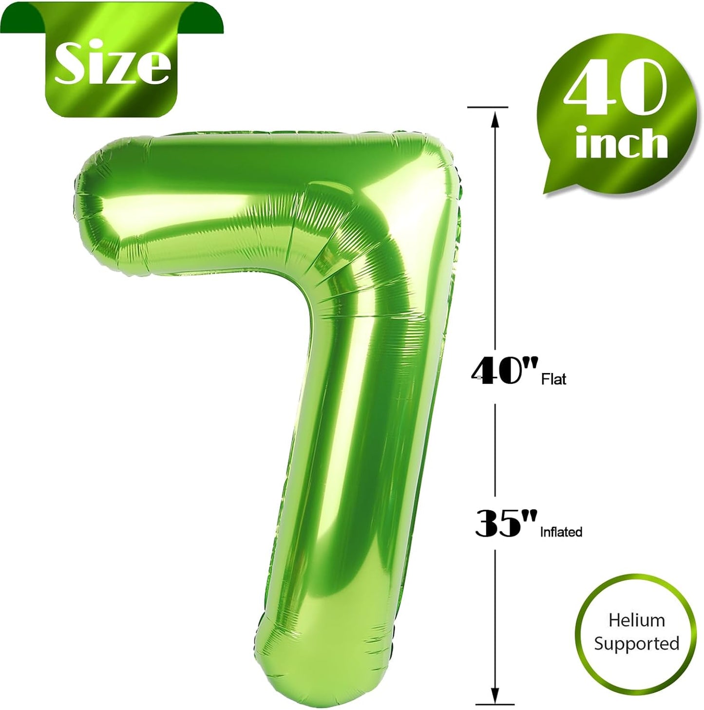 Number 7 Balloon by Light Green - 40 Inch Birthday Decoration for Girls & Women
