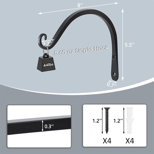 Gtongoko 8-Inch Metal Plant Hangers - Durable Outdoor & Indoor Hooks for Bird Feeders, Lanterns, Black