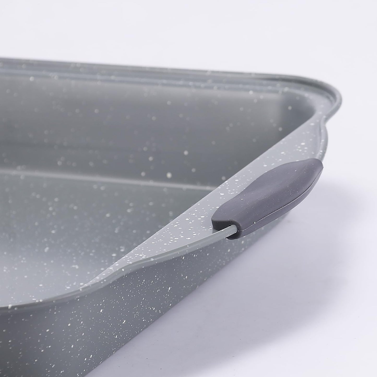 Anveena 3-Piece Nonstick Kitchen Oven Baking Pans - Premium & Stylish Non-Stick Steel, Commercial Grade Restaurant Quality Metal Bakeware with Red Silicone Handles - Easy to Clean gray