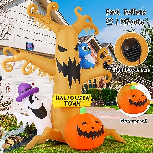 Halloween Inflatable Dead Tree with Owl Ghosts Pumpkins Outdoor Decor - Static
