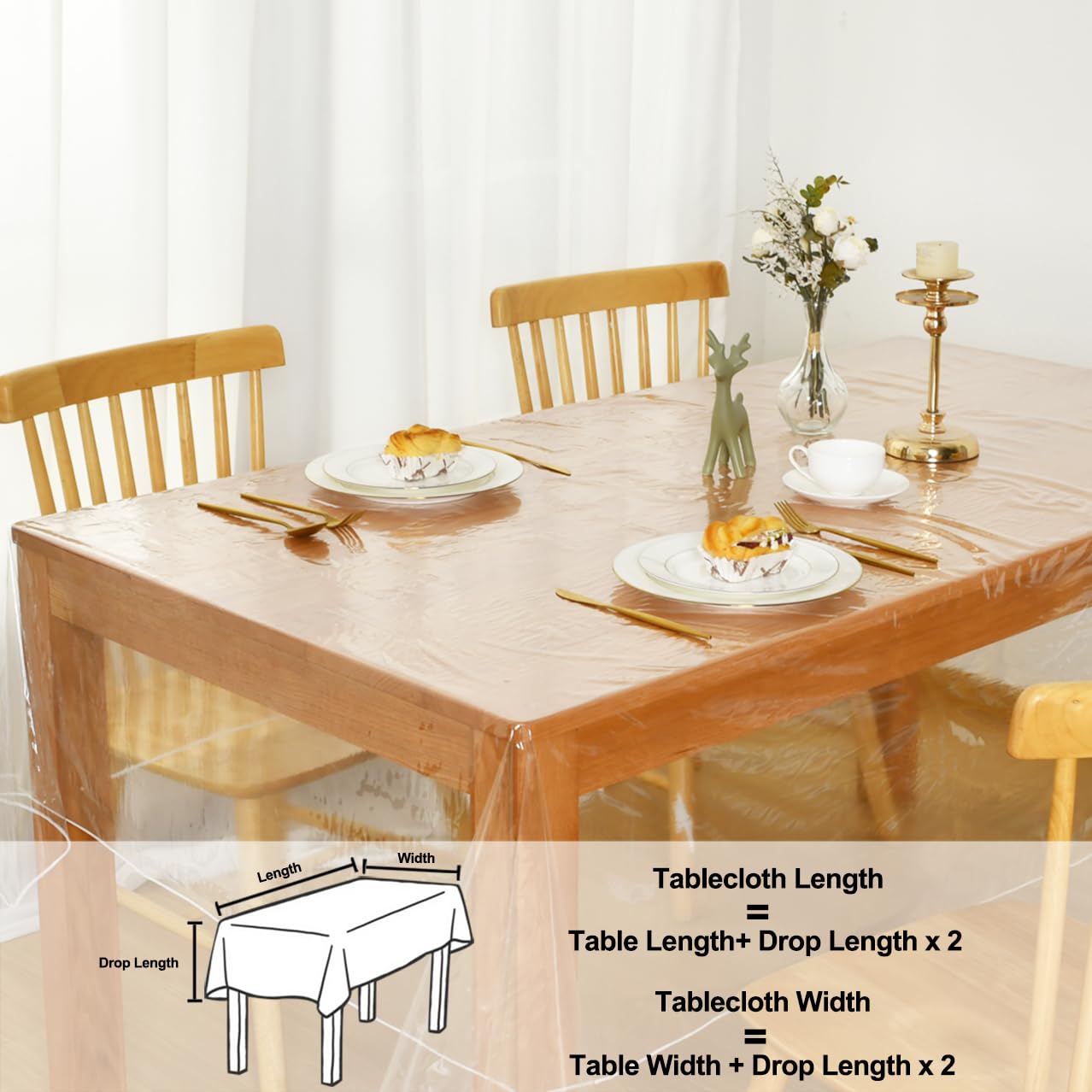 XWZO Clear Plastic Tablecloth Rectangle - 100% Waterproof Oilproof Stain Resistant Wipeable Vinyl Table Cloth, Transparent Cover Protector for Dining, Parties, 60 x 84 Inch