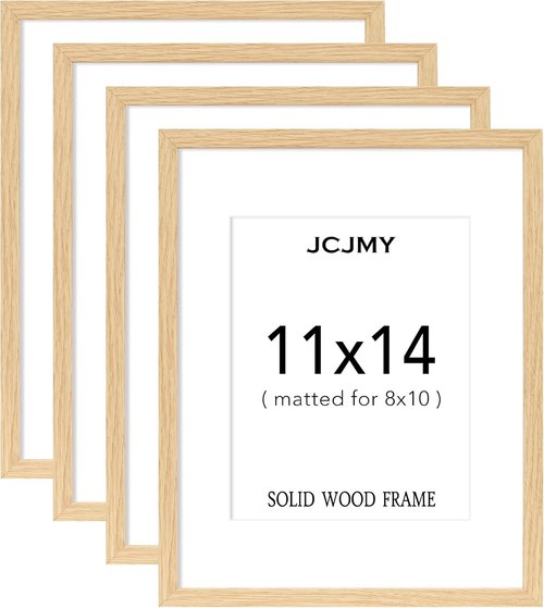 JCJMY 11x14 Picture Frame Set of 4 - Solid Wood Frames with Shatter Resistant Plexiglass | Display 8x10 or 11x14