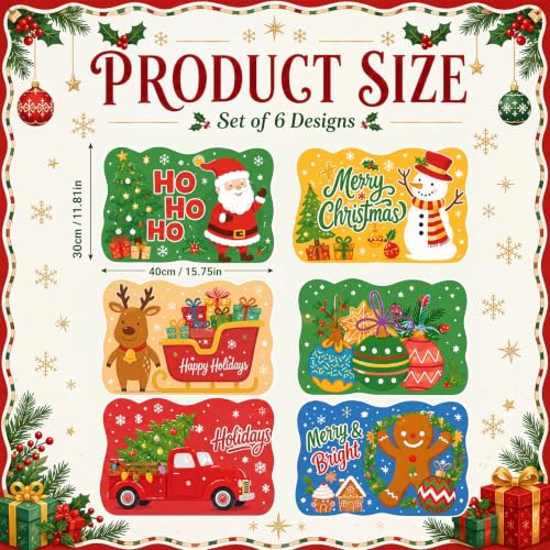 Sunnychicc 6 Pcs Christmas Placemats Set Santa Snowman 11.8 x 15.8 in - Xmas