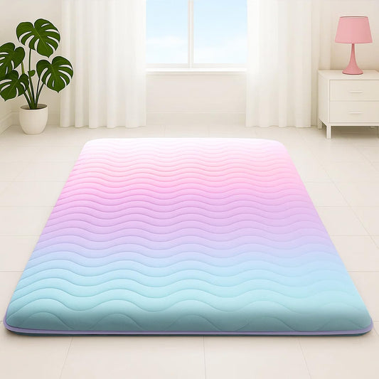 SCHNAUZER HOME Japanese Floor Futon Mattress, 3.5" Thicken Colorful Rainbow Portable Floor Mattress, High-Density Foam Tatami Mat Sleeping Pad for Camping Guest Room Dormitory RV, Twin