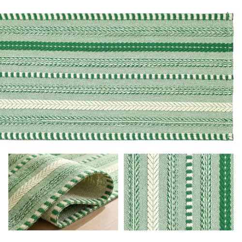 Emerald Farmhouse Stripe Braided Table Runner 12x72in - Artoid Mode
