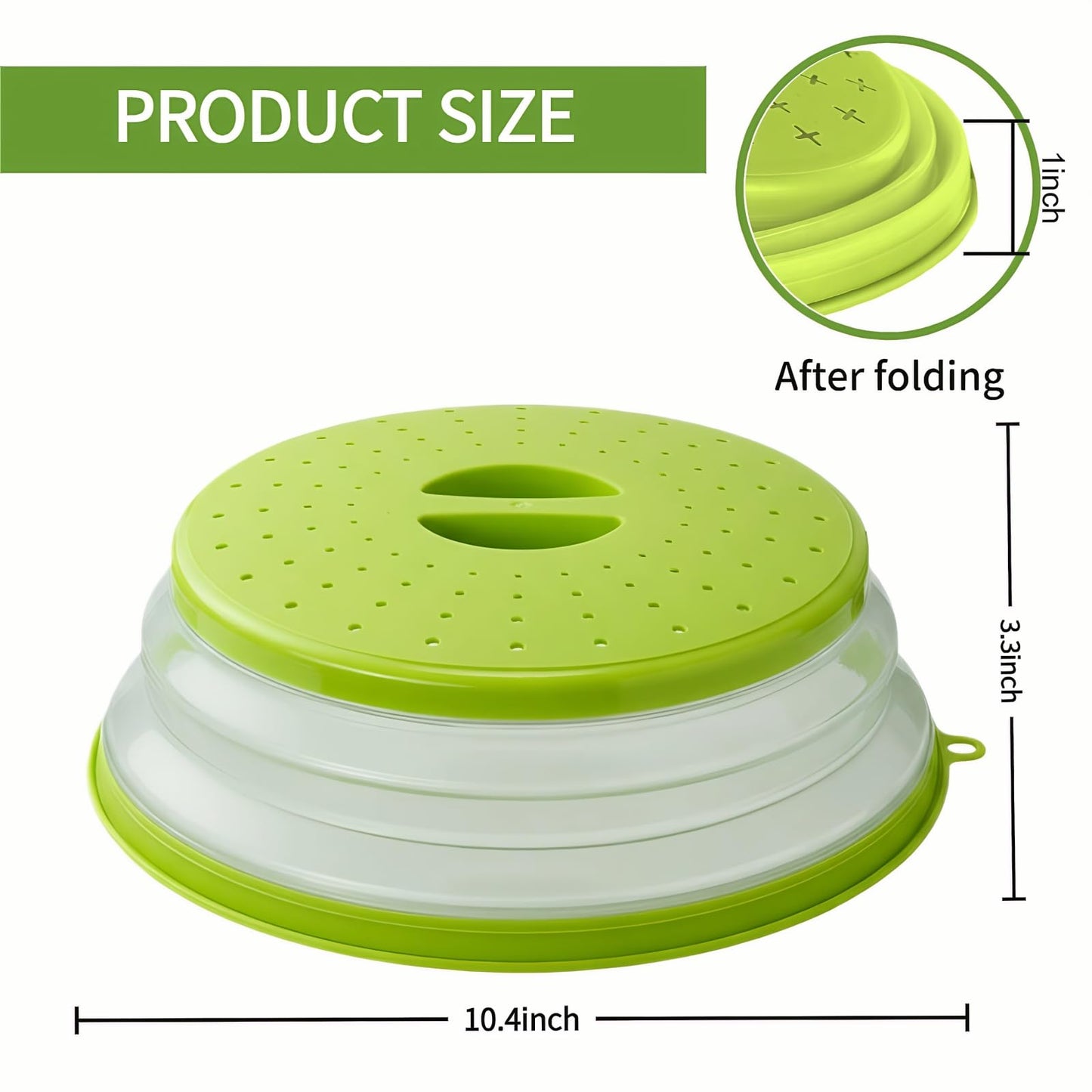 Microwave Splatter Cover for Food, Vented Silicone & Collapsible Splatter Guard Lid,Handle Microwave Plate Covers for Heating Food Bpa-Free Kitchen for Meal Prep, Dishwasher Safe（Green）