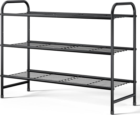 Kitsure Shoe Rack - Sturdy Stainless Steel Organizer for Closet & Entrance | 3-Tier, 25.6" Wide, Black