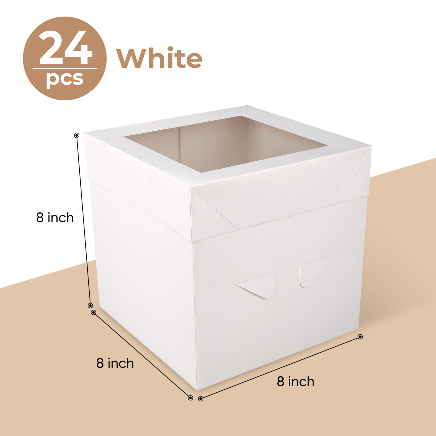 Cakebon Cake Boxes - 8x8x8 Inch 24-Pack Cajas Para Pasteles - Cake Box With Window for Birthdays, Weddings and Parties