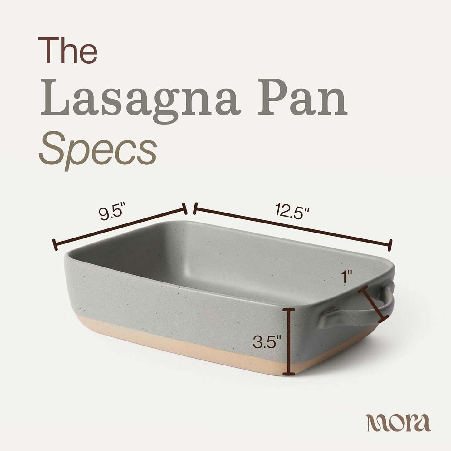 Mora Ceramic Baking Dish - Extra Deep 9x13 in Casserole Pan with Handles | Versatile Porcelain Bakeware in Peppercorn