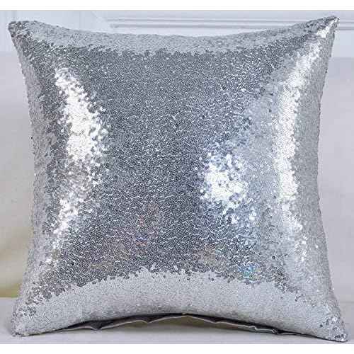 HoliSelear Multi-Size Glitzy Sequins Throw Pillow Cover Shining Bling Pillow Case 16 x 16 Inch for Decor Sofa Party Christmas Silver 2 Packs