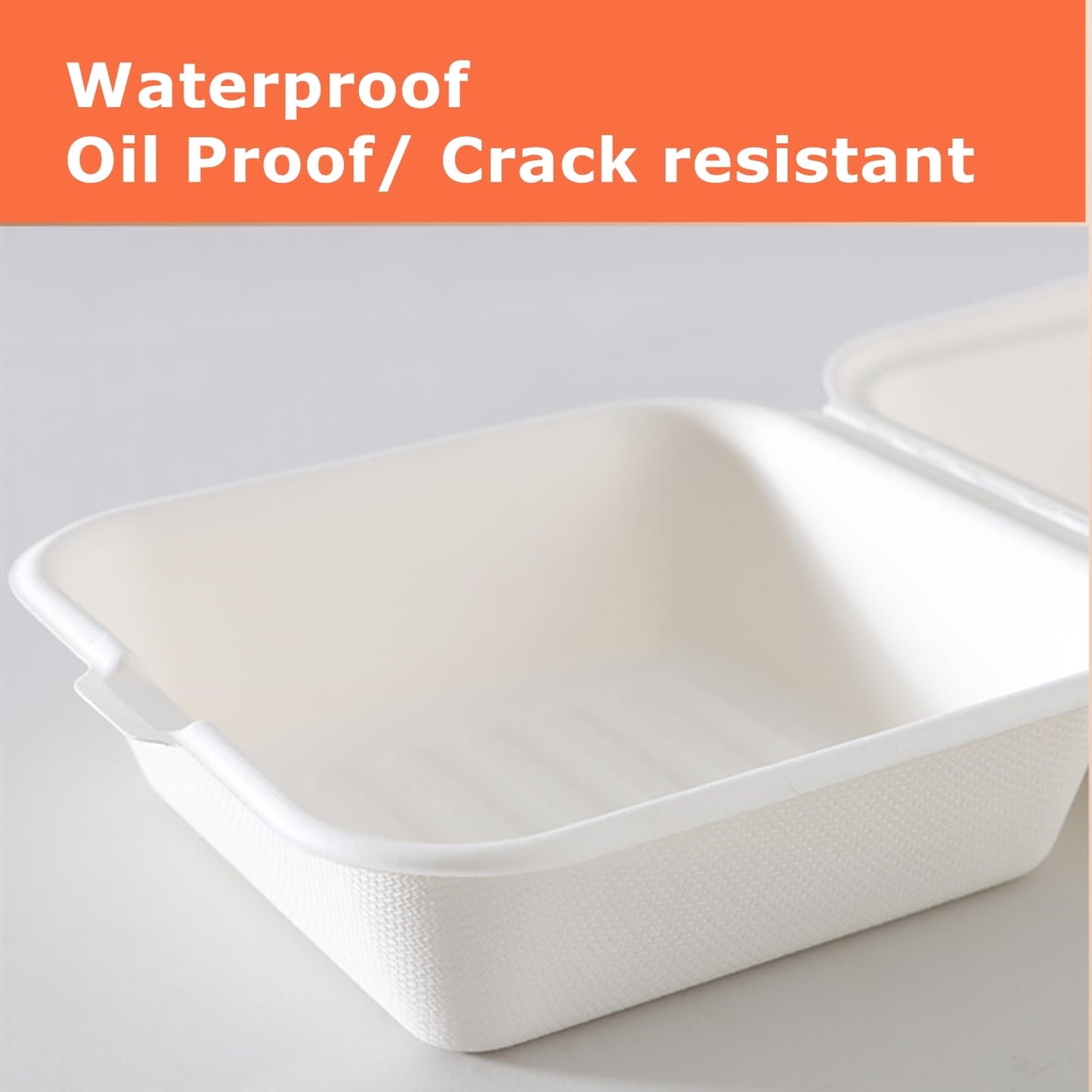 ToppYuanZea 150 Pack Clamshell Food Containers with Lid, 6 x 6 Inches Disposable Take Out To-Go Containers, White Bagasse Bento Box for Hamburger Sandwiches Chips, Microwave/Freezer Safe