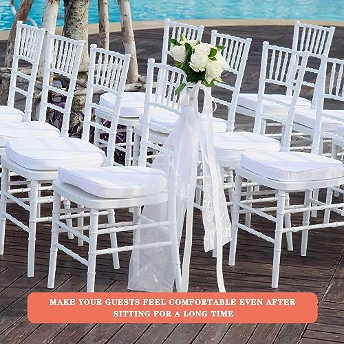 White Wedding Chair Cushions 15x15 Inch Pack of 12 - Slip-Resistant Memory Foam Pads with Ties