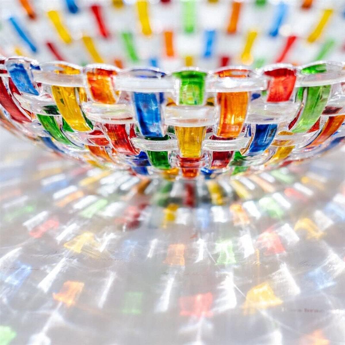 MAGCOLOR Hand-Painted Colorful Woven Glass Crystal Salad & Fruit Bowl - Elegant Centerpiece for Home & Events
