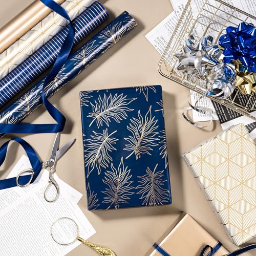 WRAPAHOLIC 30 Inch Navy Wrapping Paper - Jumbo Roll Gold and Print