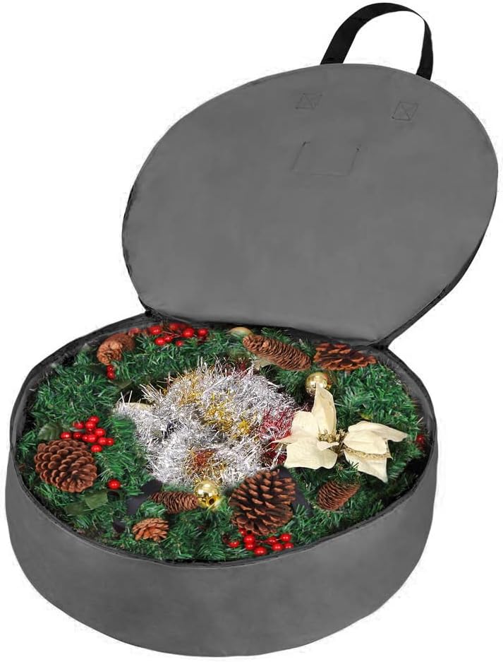 Primode Heavy Duty Wreath Storage Bag | Durable 600D Oxford Polyester for Xmas Wreaths (30", Gray)