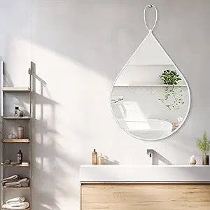 Teardrop Wall Mirror White Metal Frame Hallway Mirror 26 X 18 Inch Wall Mirrors Decorative Entryway Living Room Mirrors for Wall Bathroom Vanity Mirror