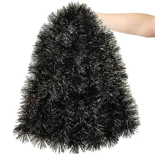 Apragaz 19.68Feet Black Garland - Sparkle Halloween Tinsel Garland for Holiday Tree, Table, Door, Wall, Rail, Fireplace, Parade Floats - Halloween Garland for Indoor & Outdoor Home Party Decoration