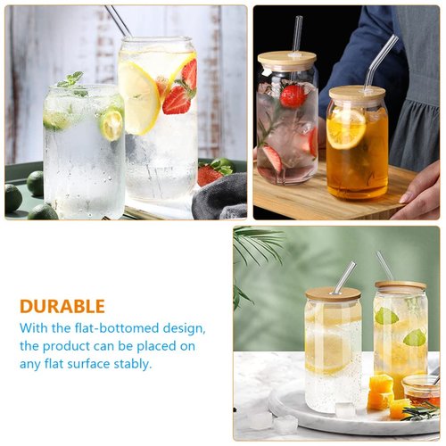 ARTIBETTER 18Oz Glass Water Cups with Bamboo Lids and Glass Straws 2-Pack Clear Reusable Drinking Cups for Coffee Tea and Cold Beverages