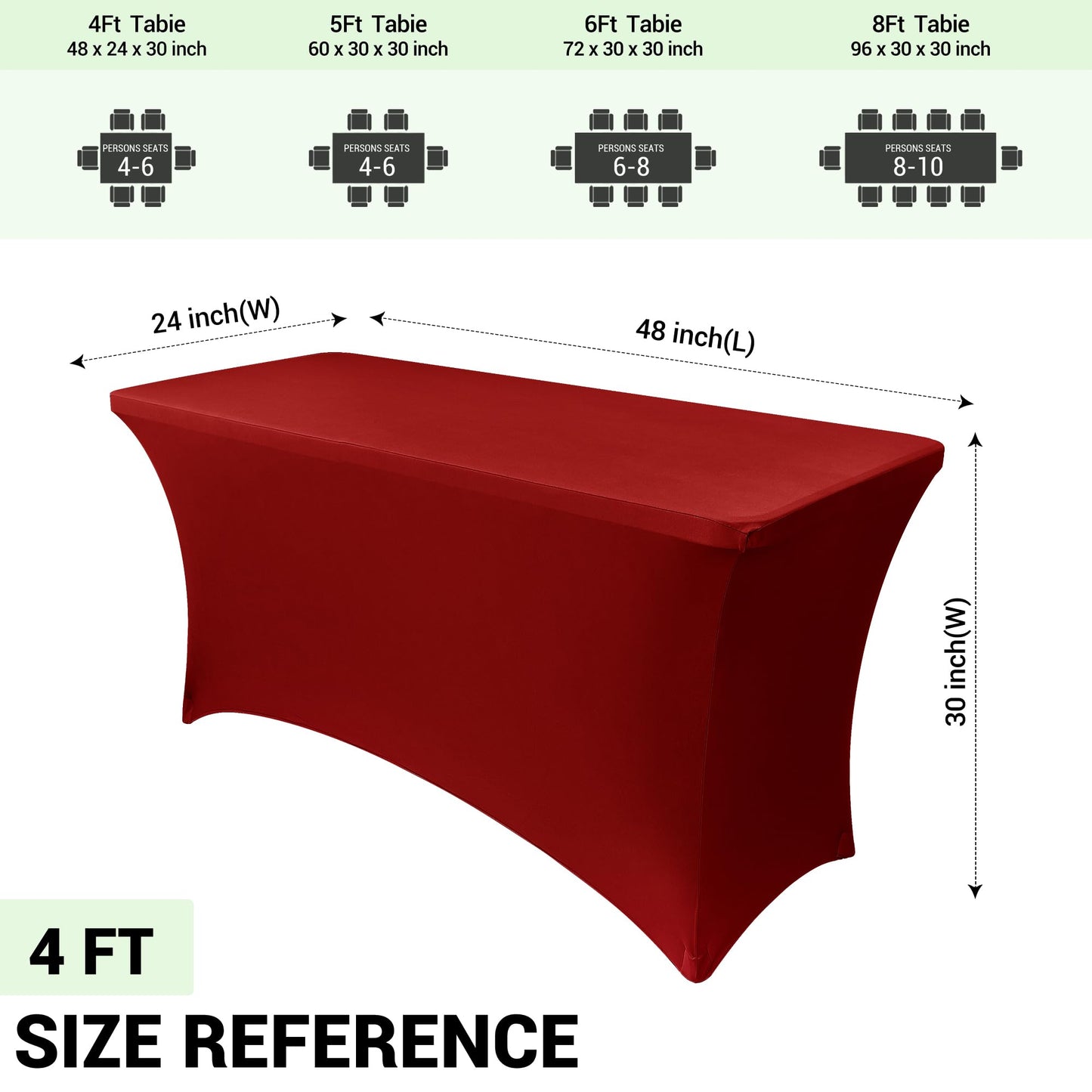 Obstal 4Ft Stretch Spandex Table Cover for Standard Folding Tables - 2 Pack Universal Rectangular Fitted Tablecloth for Party, Banquet, Events, Trade Show (Dark Red, 48L x 24W x 30H Inches)
