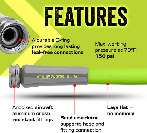 Flexzilla Garden Hose - Lightweight 5/8" x 50 ft. All-Weather Water Hose | Durable & Flexible, Leak-Free