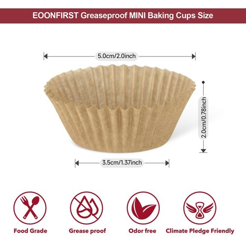 Eoonfirst Natural Mini Cupcake Liners, Food Grade Greaseproof Paper Baking Cups, Non-Stick Muffin Wrappers Cups, 400 Pcs