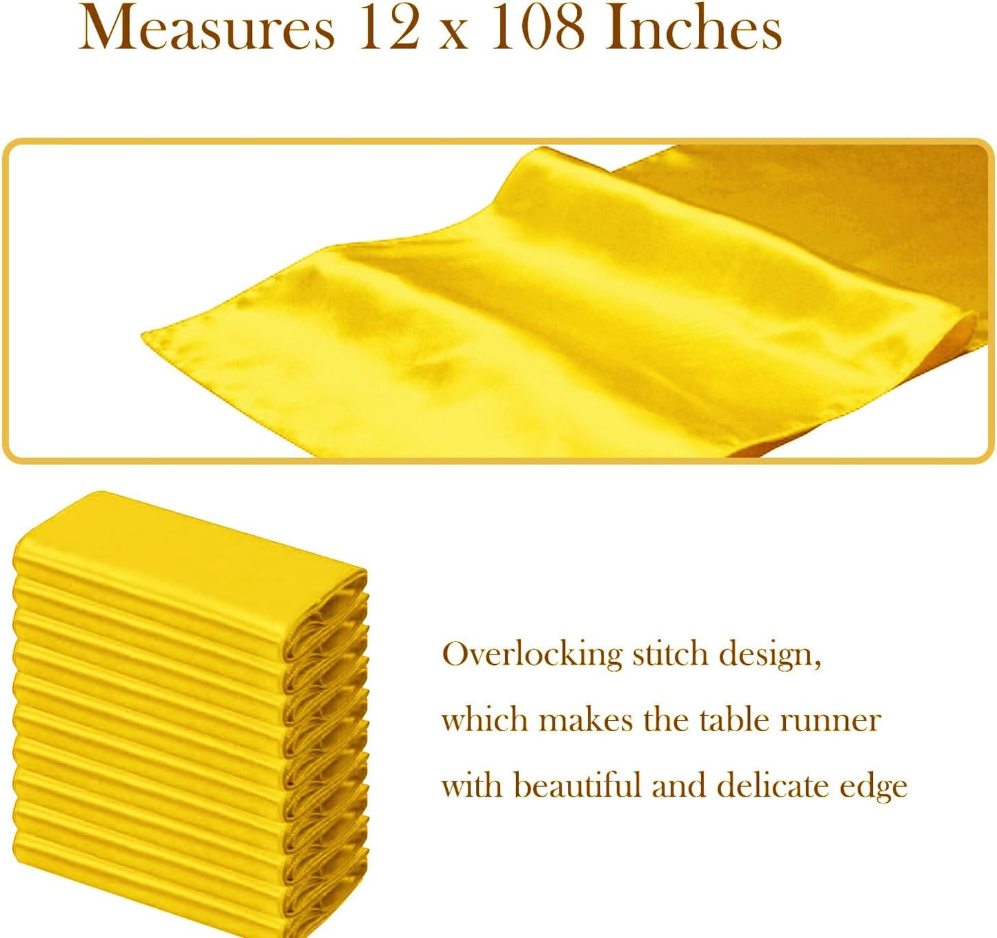 Skiennix Wedding Satin Table Runners - 10 Pack, 12" x 108" for Parties & Events | Yellow