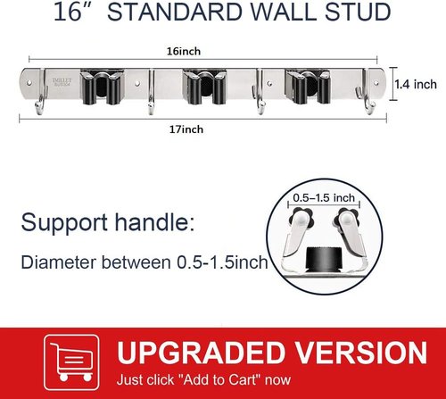 IMILLET Wall-Mounted Broom and Mop Holder - Heavy-Duty Stainless Steel Organizer for Home & Garage