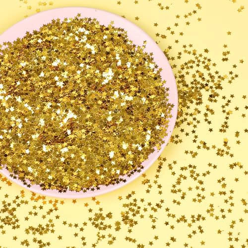 STEFORD 150g Gold Star Confetti, 6mm Glitter Stars Shiny Gold Table Confetti Metallic Sequin Sprinkle Stars for Baby Shower Wedding Christmas Valentine Party Decorations
