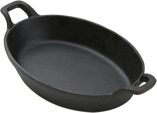 American Metalcraft Cast Iron Oval Casserole Pan - Durable Black Design, 12" L x 6.75" W