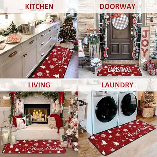 Putware Christmas Snowflake Kitchen Rugs Set of 2 17x47 + 17x30 Non-Slip Holiday Mats