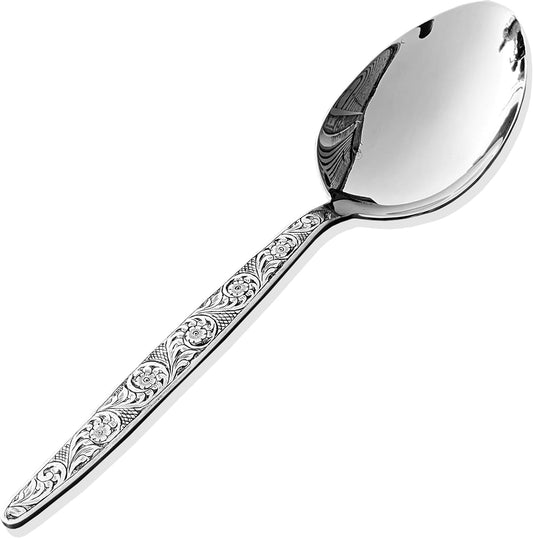 BNAZIND Chef Kunz Chisel Engraving Spoon | 9 inch 2.5 Tbsp18/10 Stainless Steel Serving Spoon | Basting Quenelle Cooking Plating Dinner Chef Spoons (Chisel Engraving)