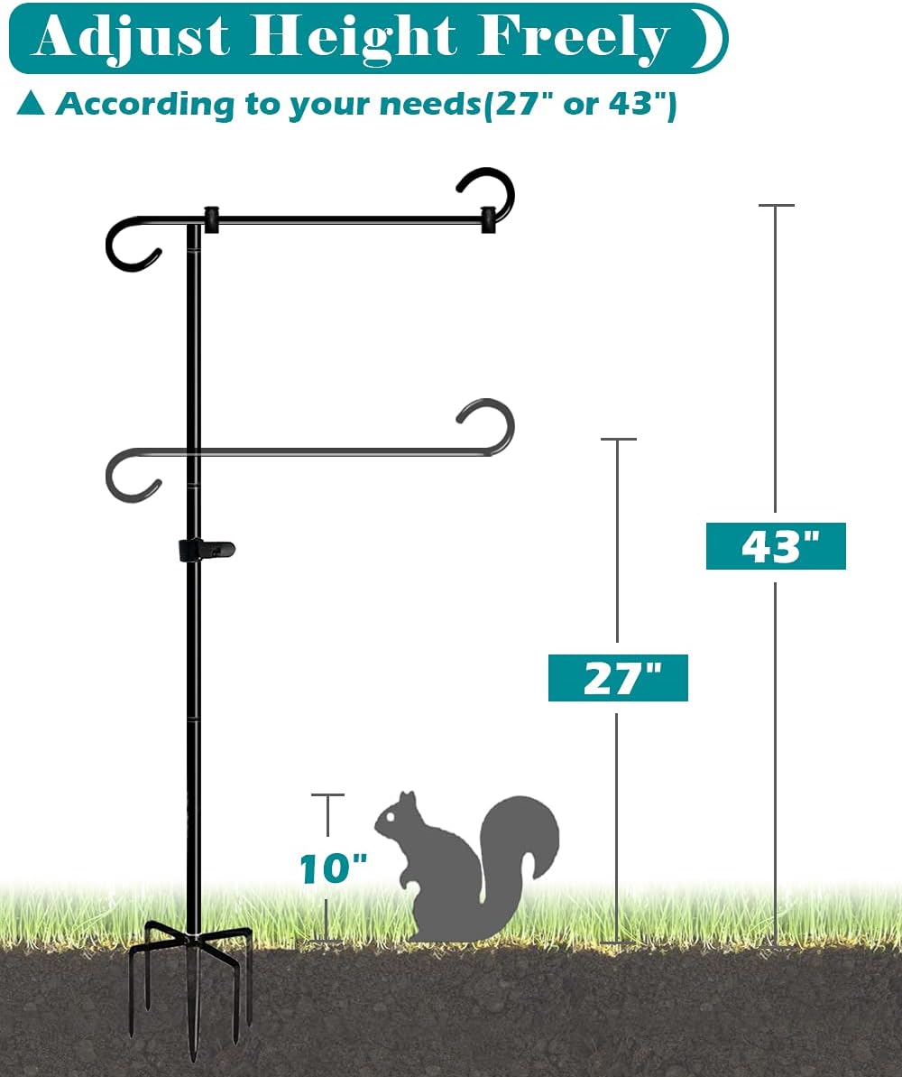 Koutemie Garden Flag Stand Holder - 49 Inch Extra Tall with 5 Prong Base for 12 x 18 Flags | Matte Black