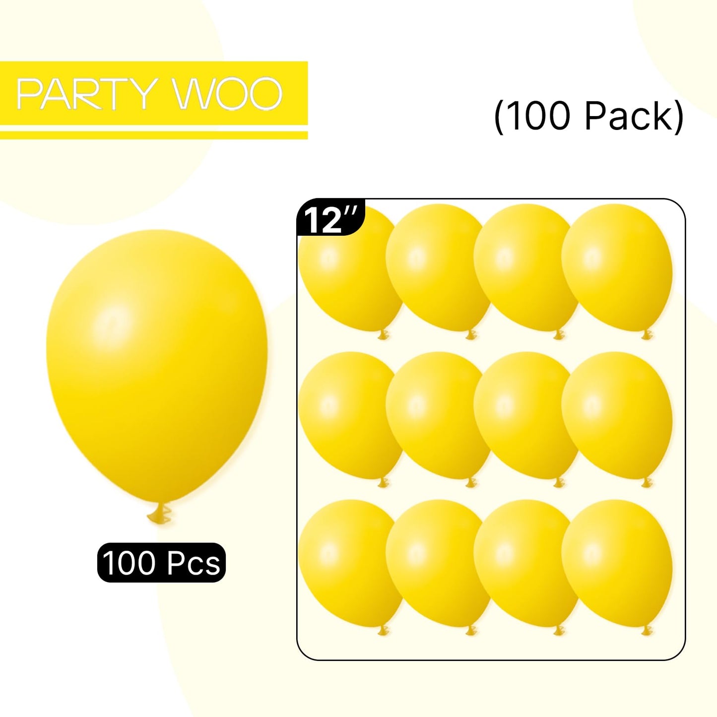 PartyWoo Yellow Balloons 100pcs 12 Inch Yellow Latex Helium Balloons for Birthday Baby Shower Graduation Sunflower Anniversary Engagement Bee Hawaiian Beach Lemon Theme Party Decorations Yellow-Y55
