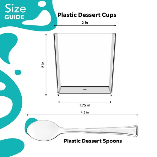 Exquisite Mini Dessert Cups With Spoons 400 Pcs - 3.6 Oz Square Plastic Dessert Cups Disposable With Tasting Spoons 200 Sets | Mini Parfait | Appetizers For Party