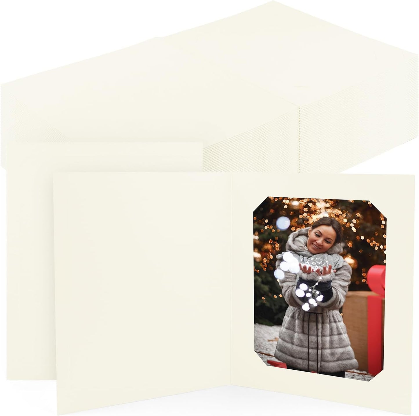 Golden State Art, Pack of 100, 6x8 or 8x10 Photo Folders, Cardboard Picture Frame, Paper Frame Cards, Greetings/Invitation Special Events: Graduation, Christmas, Wedding(Ivory)