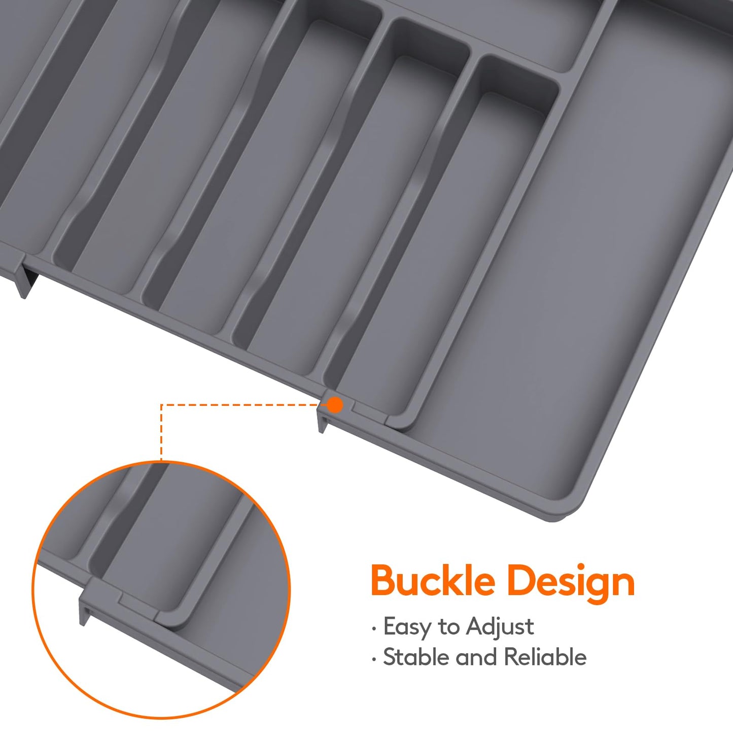 Lifewit Silverware Drawer Organizer, Expandable Utensil Tray for Kitchen, BPA Free Flatware and Cutlery Holder, Adjustable Plastic Storage for Spoons Forks Knives, 13-22 x 15", Dark Gray