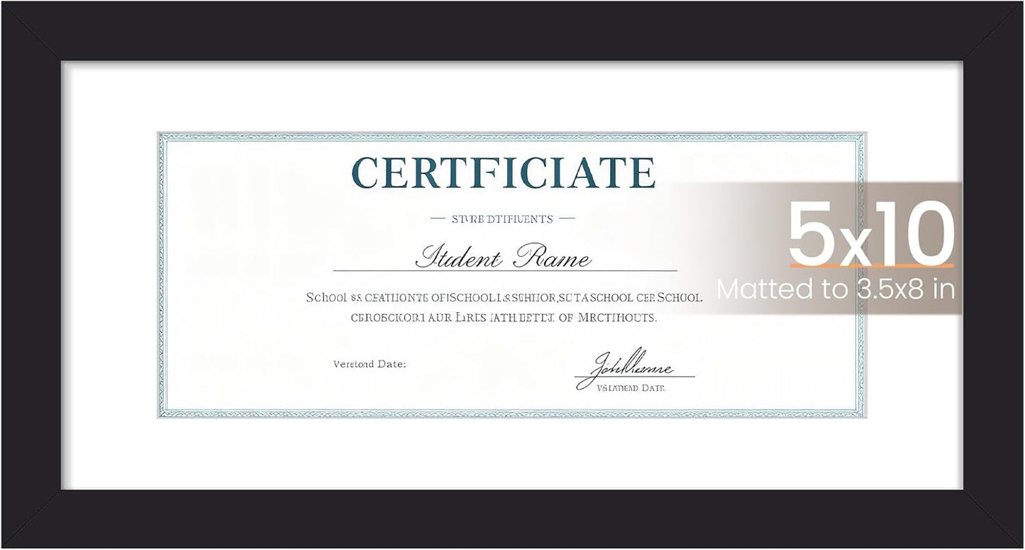 Upsimples Business License Frame - 5x10 Document Display with Mat | Black, Wall Hanging, 1 Pack
