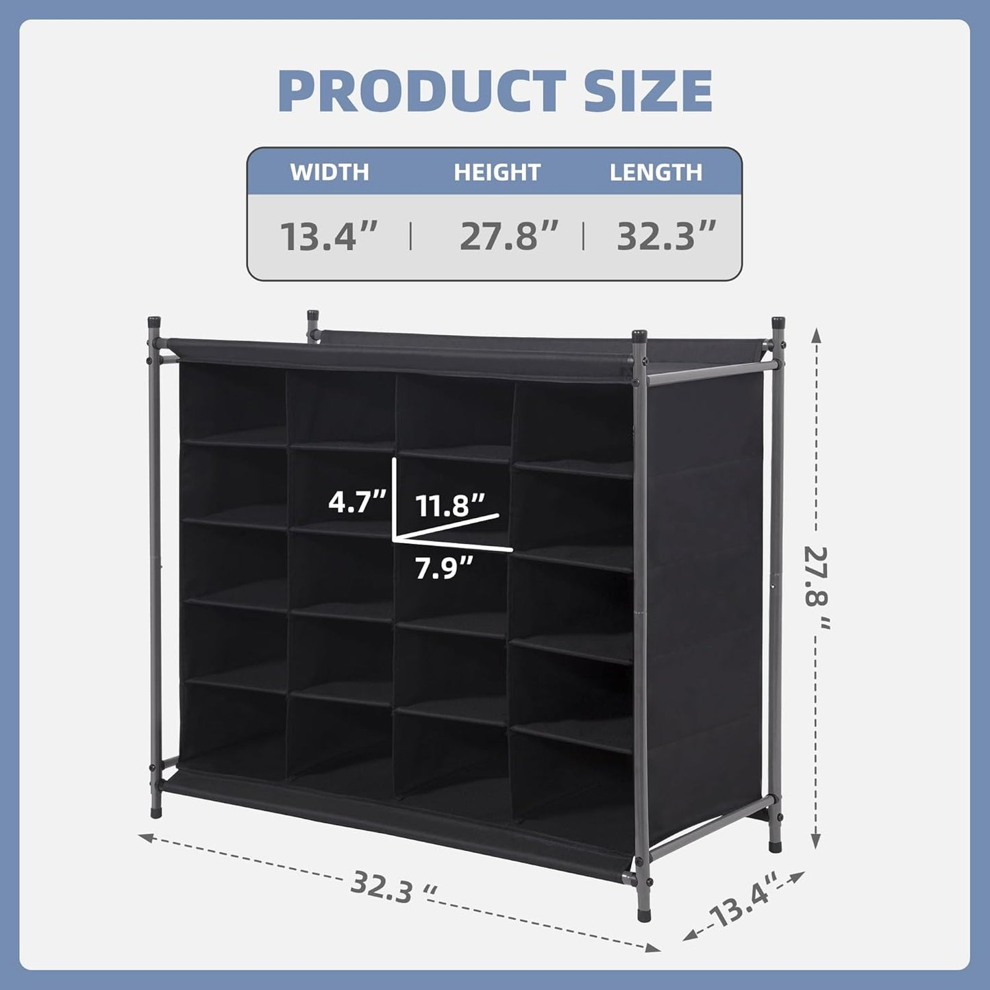 Storage Maniac Stackable Shoe Cubby Organizer - 20-Cube Free Standing Rack for Entryway & Bedroom