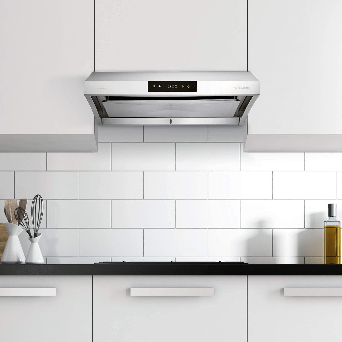 Hauslane Range Hood 30" Under Cabinet, 950 CFM Kitchen Range Hood | Steam Auto Clean Vent Hood, 6 Speed Kitchen Hood with Touch Panel | Stainless Steel Range Hoods Chef Series PS38
