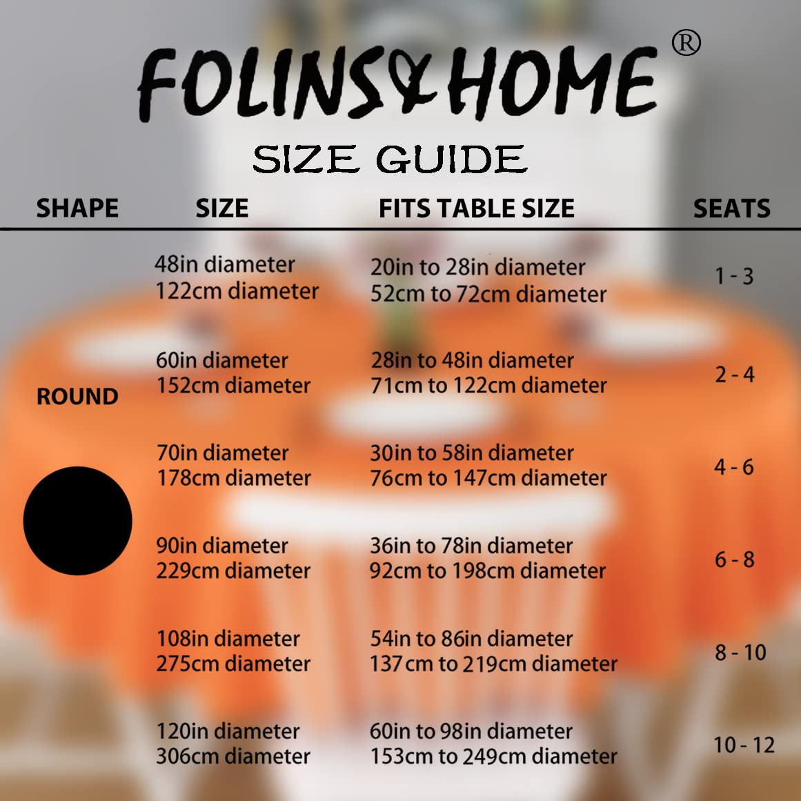 FOLINS&HOME Orange Round Tablecloth 90 Inch Waterproof Heavy Duty Wrinkle Free Polyester Fabric Table Cloth, Spillproof Washable Table Cover for Parties, Camping, Picnic, Banquet, Indoor and Outdoor